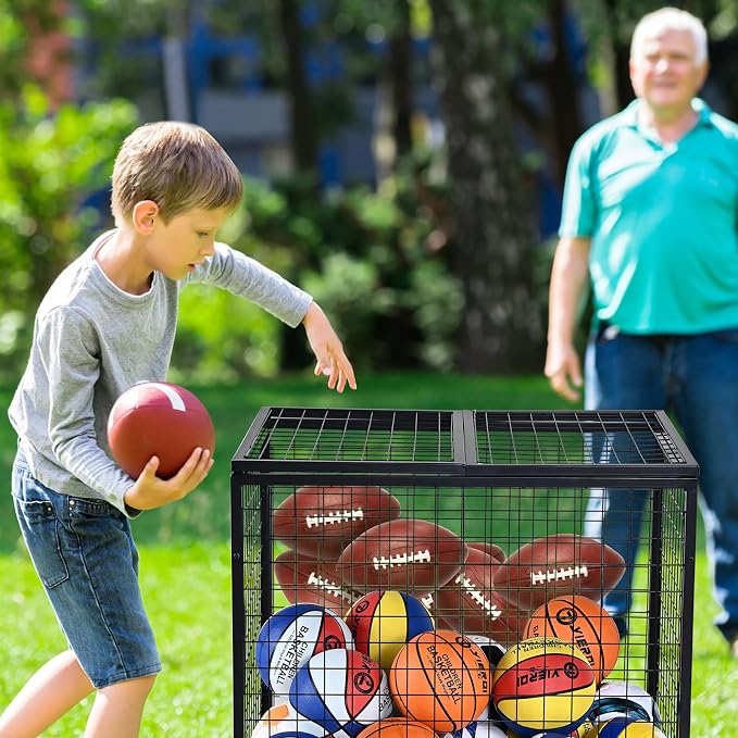 VEVOR Rolling Sports Ball Storage Cart, Lockable Basketball Cage - Image 8