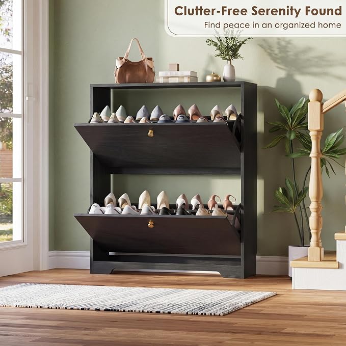 Nicetree Shoe Cabinet with 2 Flip Drawers, Narrow Shoe Organizer Cabinet - Image 4