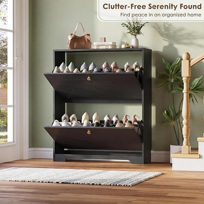 Nicetree Shoe Cabinet with 2 Flip Drawers, Narrow Shoe Organizer Cabinet - Image 4