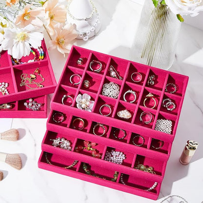 Junkin 12 Pcs Jewelry Tray Velvet Stackable Jewelry Organizer Trays Divided - Image 7