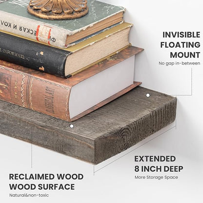 Floating Shelves, 8 Inch Deep Rustic Solid Reclaimed Wood Wall Shelves - Image 4