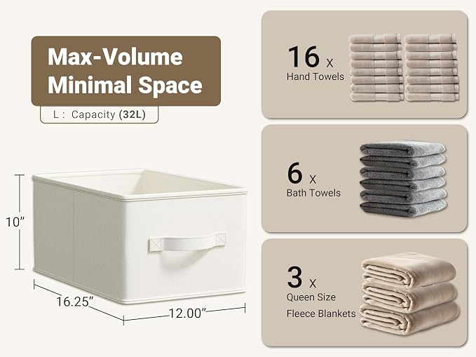 3 Pack Fabric Storage Bins for Shelves | 16.25x12x10in Closet | Collapsible - Image 3