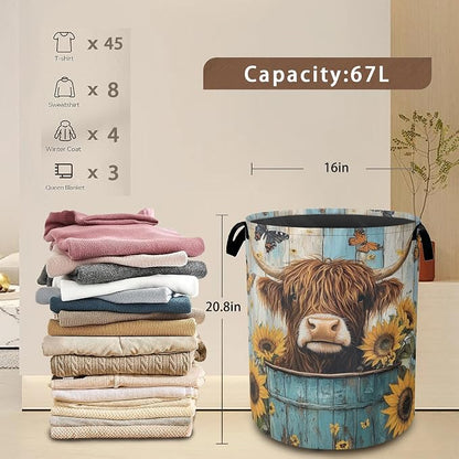 Large Laundry Basket, Highland Cow Collapsible Laundry Baskets, Sunflower - Image 3