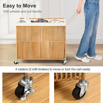 WOWLIVE Laundry Hamper with Wheels, 160L Handwoven Rolling Laundry Basket 3 - Image 6