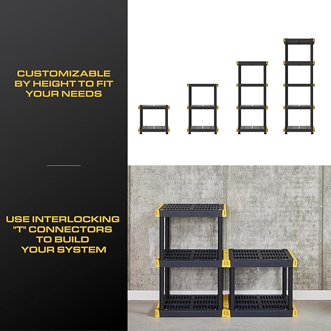 BLACK & YELLOW, 5-Tier Heavy Duty Plastic Storage Shelving Unit, 100lbs/shelf - Image 7