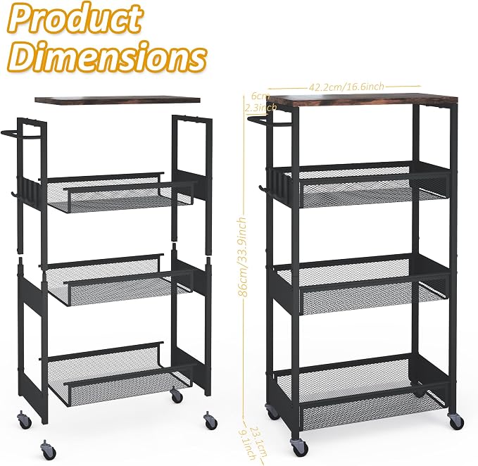 Vincona 9.1" Wide Slim Rolling Utility Cart, 4 Tier Metal Narrow Storage Cart - Image 7