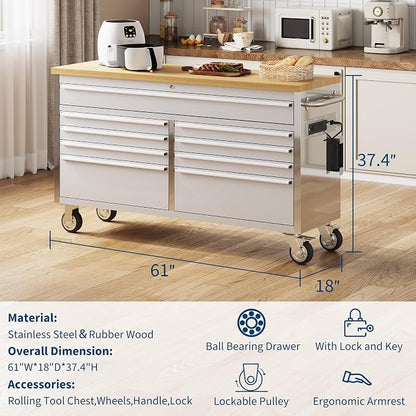 61 Inch Rolling Tool Chest, Garage Workbench - Image 2