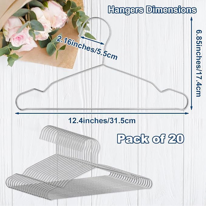 20 Pack Silver Stainless Steel Kids Hangers, Space-Saving Non-Slip, Toddler & - Image 3