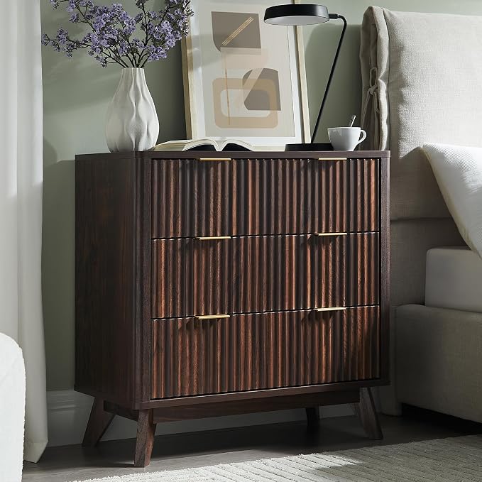 T4TREAM Fluted 3 Drawers Nightstand, Oversized Extra Large Modern Side Table by T4TREAMFurniture