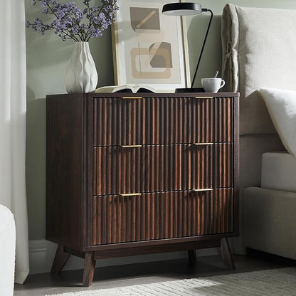 T4TREAM Fluted 3 Drawers Nightstand, Oversized Extra Large Modern Side Table by T4TREAMFurniture