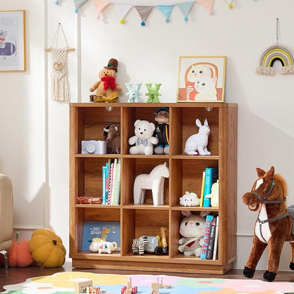 9 Cube Storage Book Shelf, Wood Floor Standing 3-Tier Cubby Bookcase - Image 6