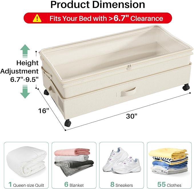 Kitstorack 4 Pack Height-adjustable Under Bed Storage - Image 2