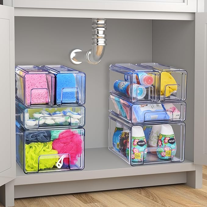 Sorbus Large Clear Stackable Storage Drawers 4-Pack Plastic Organizer Bins - Image 6