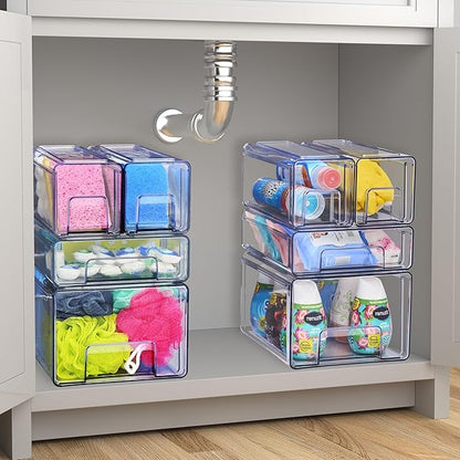 Sorbus Large Clear Stackable Storage Drawers 4-Pack Plastic Organizer Bins - Image 6
