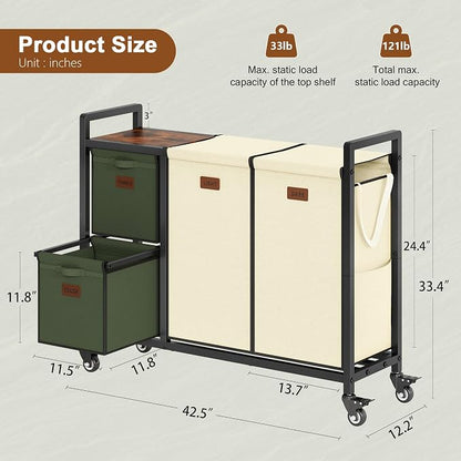 Hoctieon 4 Section Laundry Cart, 48 Gal. Laundry Hamper - Image 8