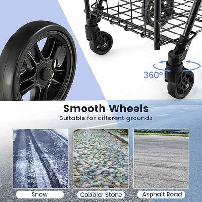 Goplus Folding Shopping Utility Cart, Double Basket and 360° Swivel Wheels - Image 7