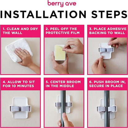 Combo 5 Slot Broom Holder w/ 1 Self Adhesive Mop Gripper No-Drilling, Wall - Image 6