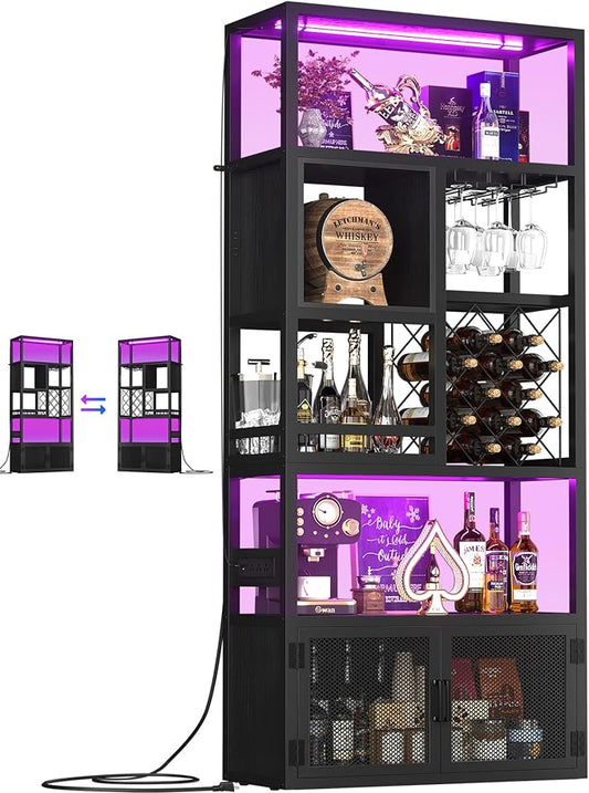 82.6" Tall Bar Cabinet with Power Outlets, 6-Tiers Reversible Wine Cabinet with by Armocity
