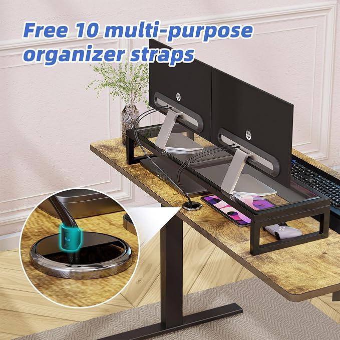 Simple Trending Dual Monitor Stand Riser, Tempered Glass Computer Desk Organizer - Image 4