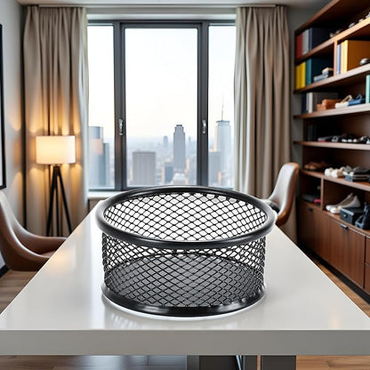 1Pc Black Metal Paper Clip Holder Mesh Paperclip Bowl Binder Clip Dispenser - Image 8