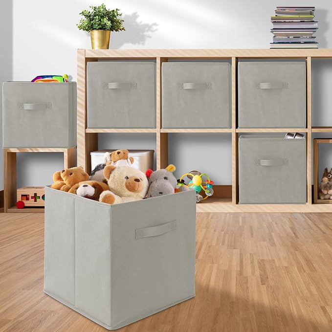 Casafield Set of 6 Collapsible Fabric Cube Storage Bins, Light Gray - Image 5
