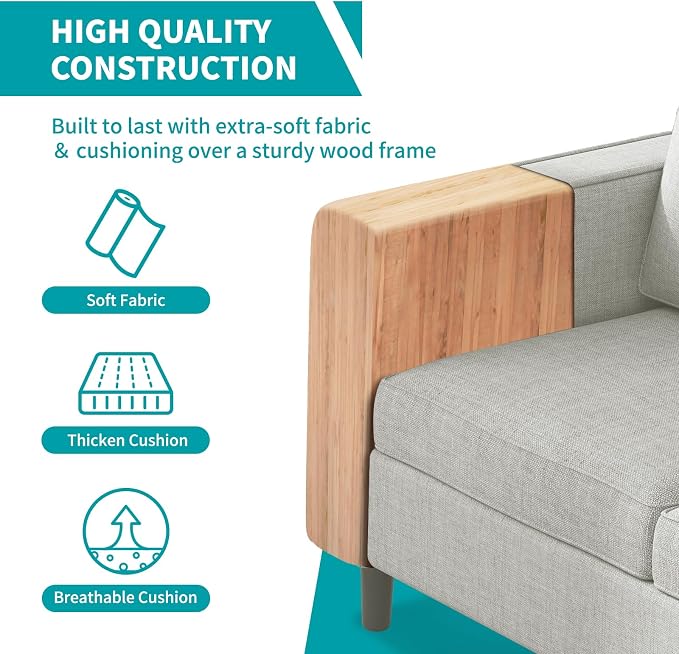BALUS 78" W Sectional Couches for Living Room, Linen Fabric Sofa - Image 4