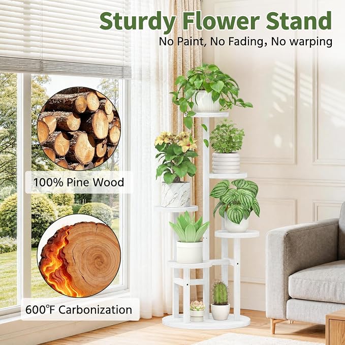 LASZOLA 5 Tiered Wood Plant Stand Indoor Corner, Flower Holder Rack Tall - Image 3