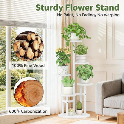 LASZOLA 5 Tiered Wood Plant Stand Indoor Corner, Flower Holder Rack Tall - Image 3