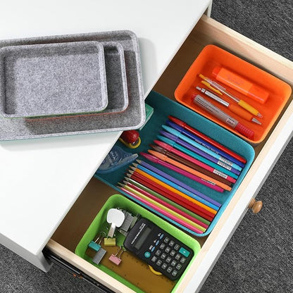 Welaxy Stackable Lidded Felt Desk Organizer Tray Multi-Color 3-Pack Makeup - Image 3