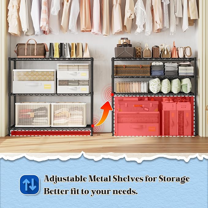 DurayLoly 35.6"W 3-Tier Metal Shelving, Adjustable Storage Shelves, Kitchen | - Image 4