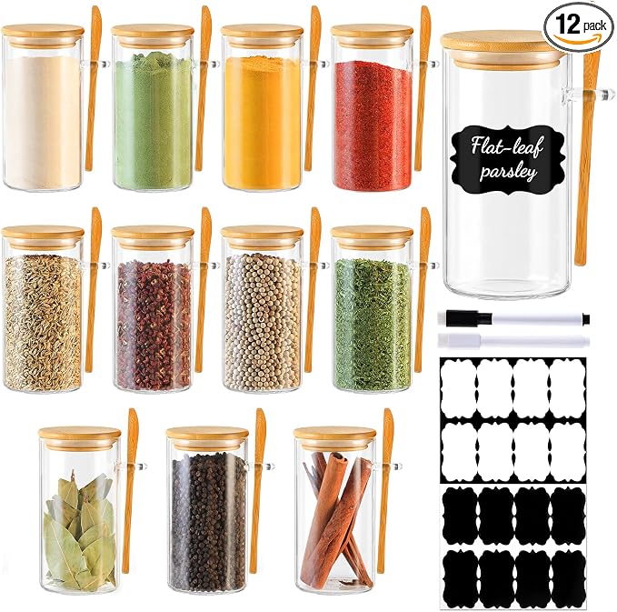 TBWIND 12 Pack 10 oz Round Glass Spice Jars by TBWIND