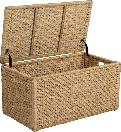 eHemco Water Hyacinth Blanket Storage Trunk, 2 Safety Hinges, Wicker Decorative by eHemco