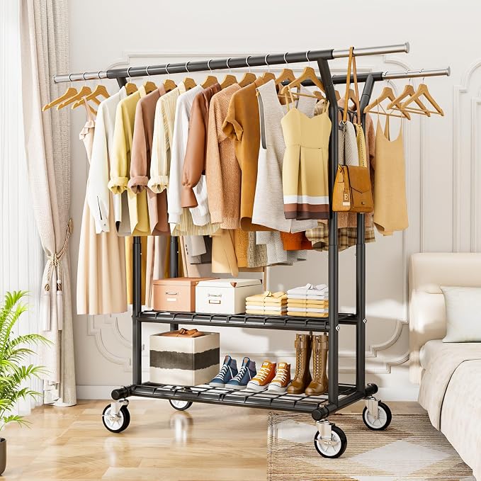HYSEYY Heavy Duty Clothes Rack, Rolling Clothing Rack - Image 7