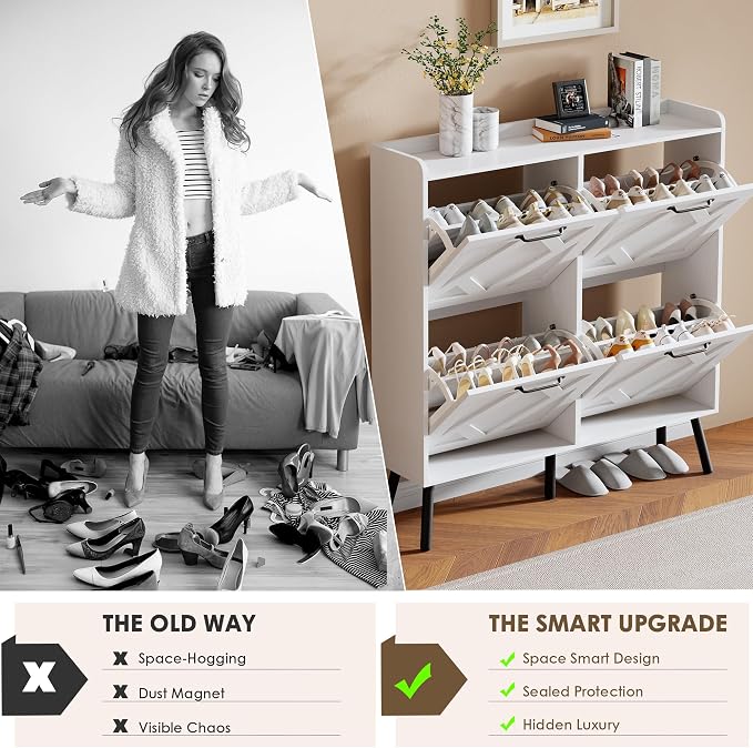 Nicetree Shoe Cabinet with 4 Flip Drawers, Freestanding Shoe Organizer Cabinet - Image 8
