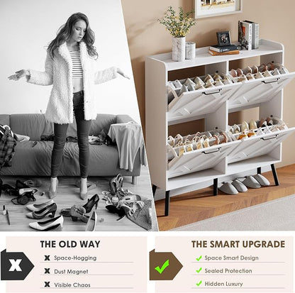 Nicetree Shoe Cabinet with 4 Flip Drawers, Freestanding Shoe Organizer Cabinet - Image 8