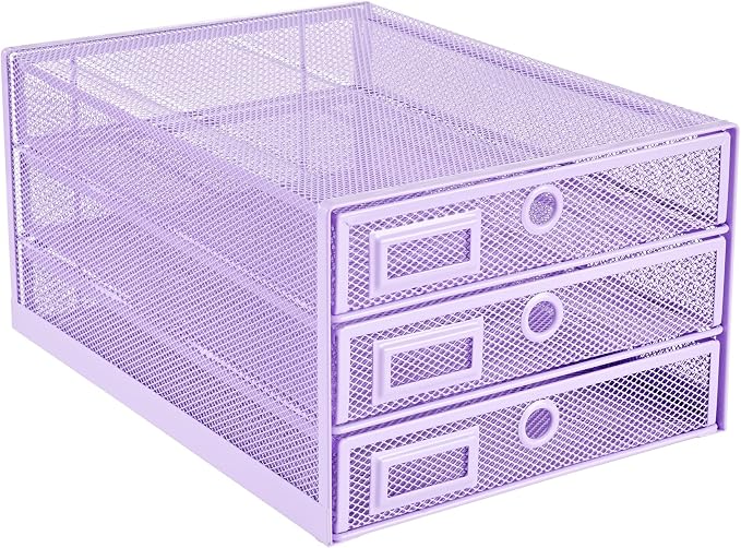 Annova Desk Organizer Wire Mesh 3 Tier Sliding Drawers Paper by LivingNecessities