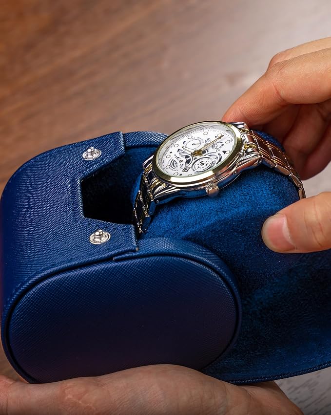 MR.OKAY Single Watch Travel Case -Classic Leather Watch Case - Image 7