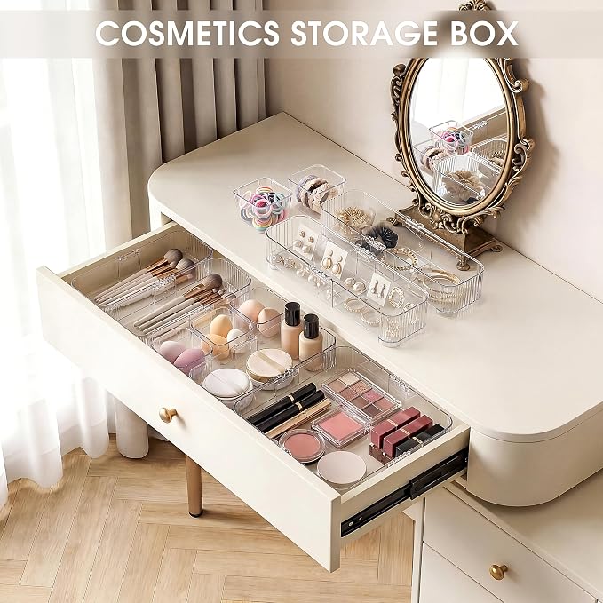 Aneco 14 Pieces Extendable Clear Drawer Organizer Adjustable Vanity Storage Box - Image 5