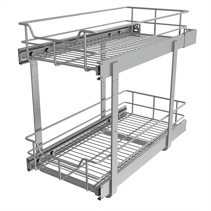 2 Tier Pull Out Cabinet Organizer 11" W X 22" D, Slide Out Drawers by STORKING