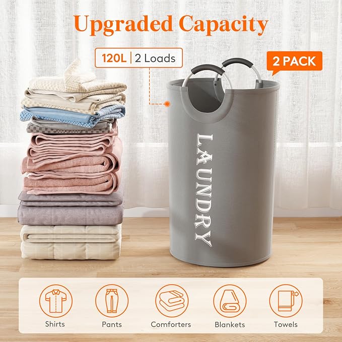 Lifewit 120L 2-Pack Large Laundry Basket, Collapsible Laundry Hamper - Image 4