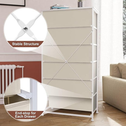 Tall 6-Drawer Wide Fabric Storage Tower Dresser - Image 6