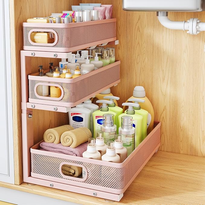 Under Sink Organizer, Height Adjustable Slide out Storage Drawer Rack by HERJOY