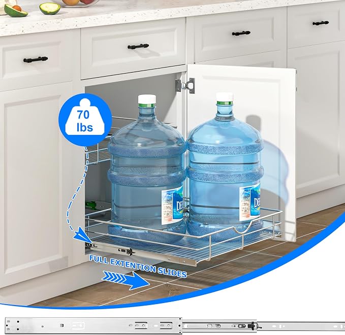 WelFurGeer 2-Tier Kitchen Cabinet Pullout Shelf and Drawer Organizer, Soft - Image 6