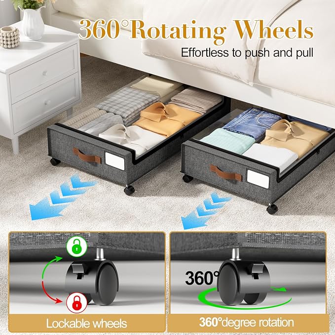 Yecaye Under Bed Storage with Wheels, 2 Pack Under the Bed Storage Containers - Image 4