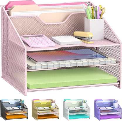 samstar Pink Desk File Organizer, Mesh Letter File Folder Holder by Samstar