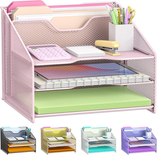 samstar Pink Desk File Organizer, Mesh Letter File Folder Holder by Samstar