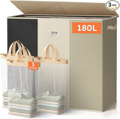 SOLEDI 180L 3-Section Laundry Hamper by SOLEDI