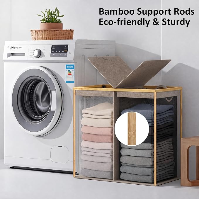 efluky Laundry Hamper with Lid, Double Laundry Basket with 2 Removable Bags - Image 8