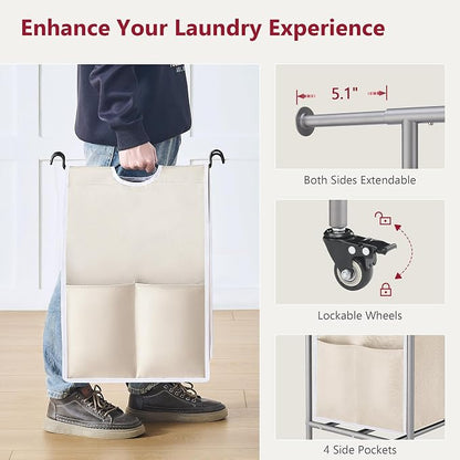 Tajsoon Laundry Hamper with Hanging Rack, 3 Section Laundry Sorter with Heavy - Image 6