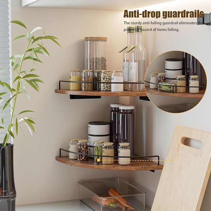 Corner Floating Shelves, Rustic Brown Wood, Wall Mount Storage - Image 3